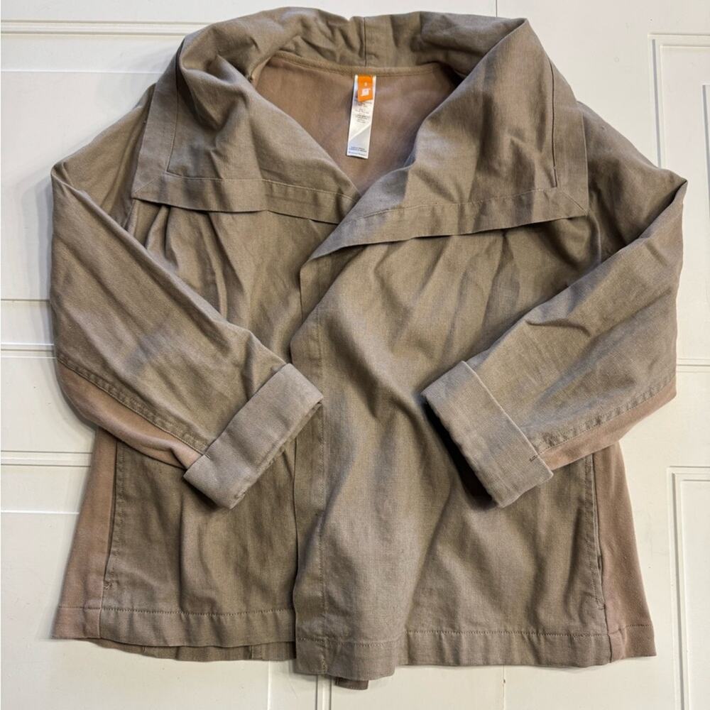Lucy Womens Sz S Linen Cotton Draped Open Front Jacket Light Brown 3/4 Sleeve